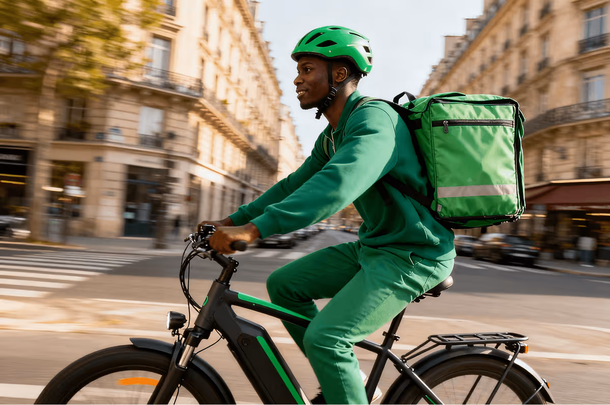 Livreur à vélo électrique en ville